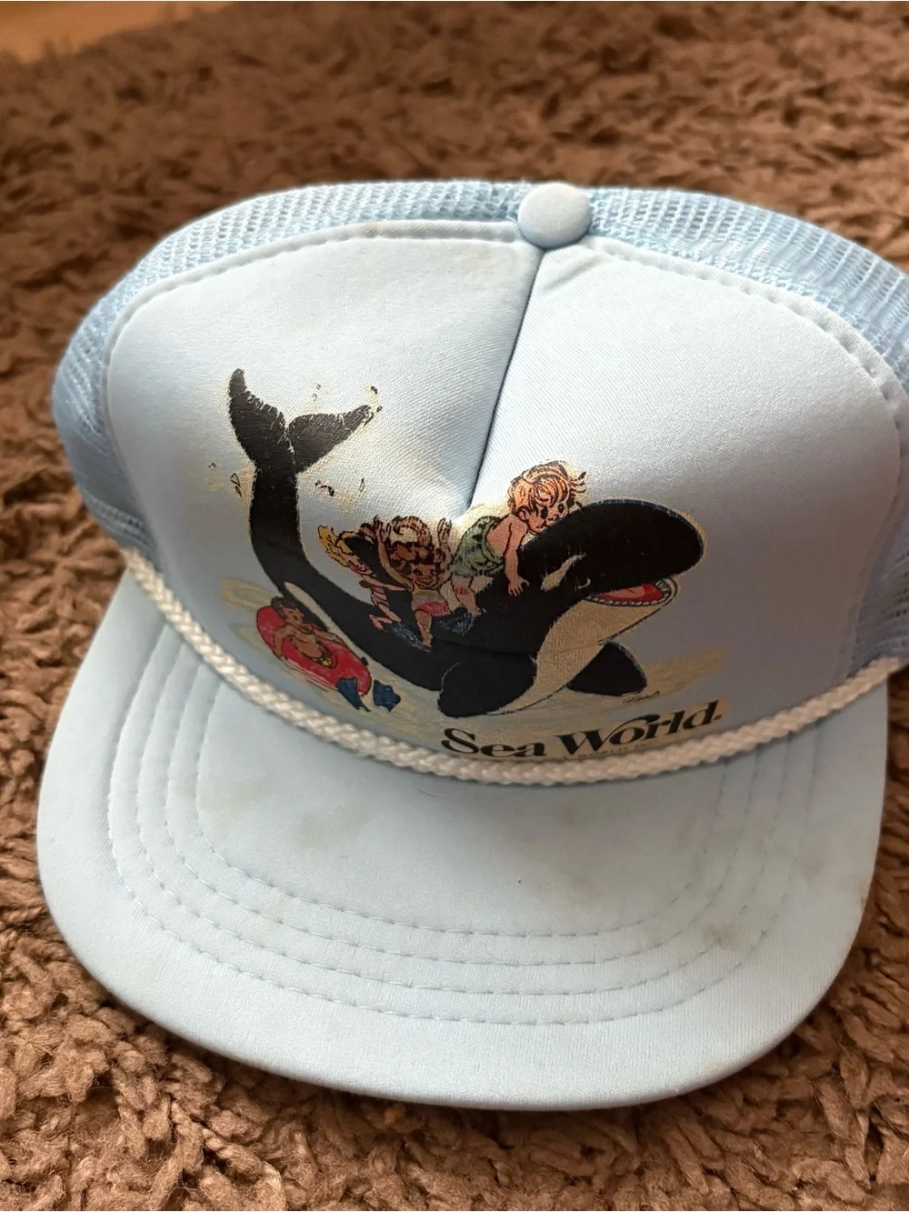 Vintage Sea World Kids Light Blue Trucker Hat 1987 Mesh Trucker Snap Whale